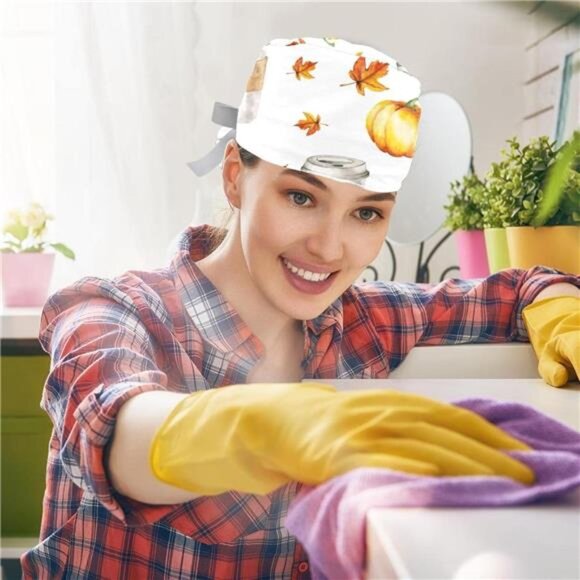 Working Cap for Women with Ponytail Pouch Long Hair, 2 Packs Nurse Scrub Caps, - Picture 5 of 7